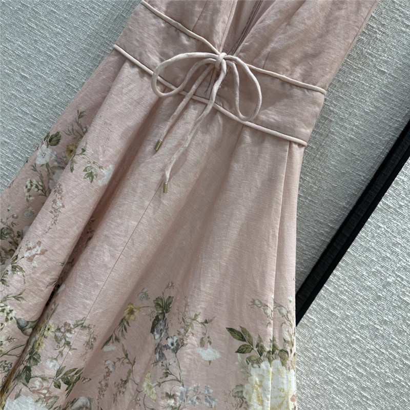 zimm pink floral deep V-neck sleeveless dress replica clothes