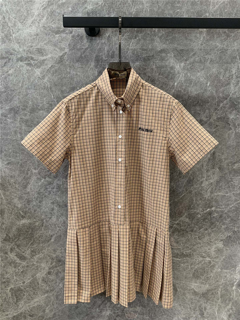 M1um1u single-breasted pleated shirt dress replicas clothes