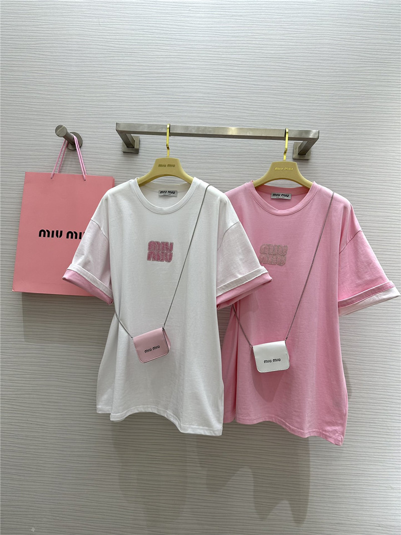 M1um1u beaded contrast color t-shirt replica clothes