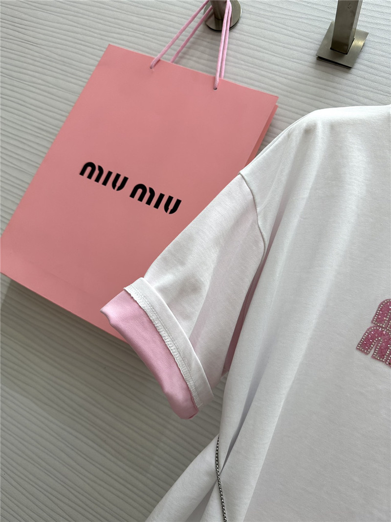 M1um1u beaded contrast color t-shirt replica clothes