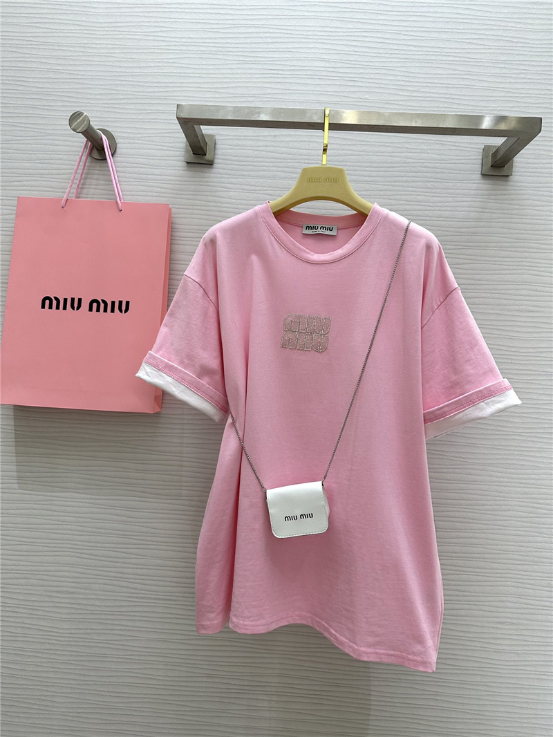 M1um1u beaded contrast color t-shirt replica clothes