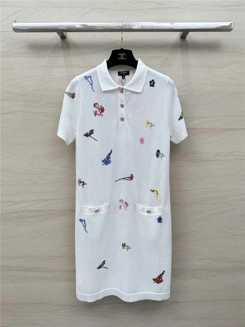 Ch**el intarsia embroidery polo dress replica clothing