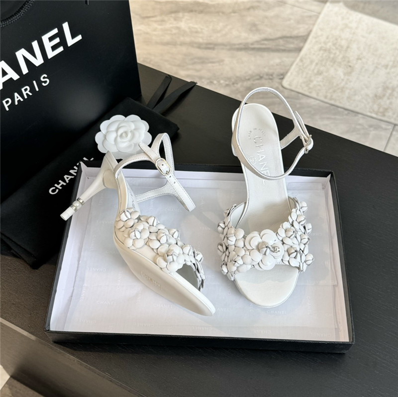Ch**el camellia strappy heel sandals