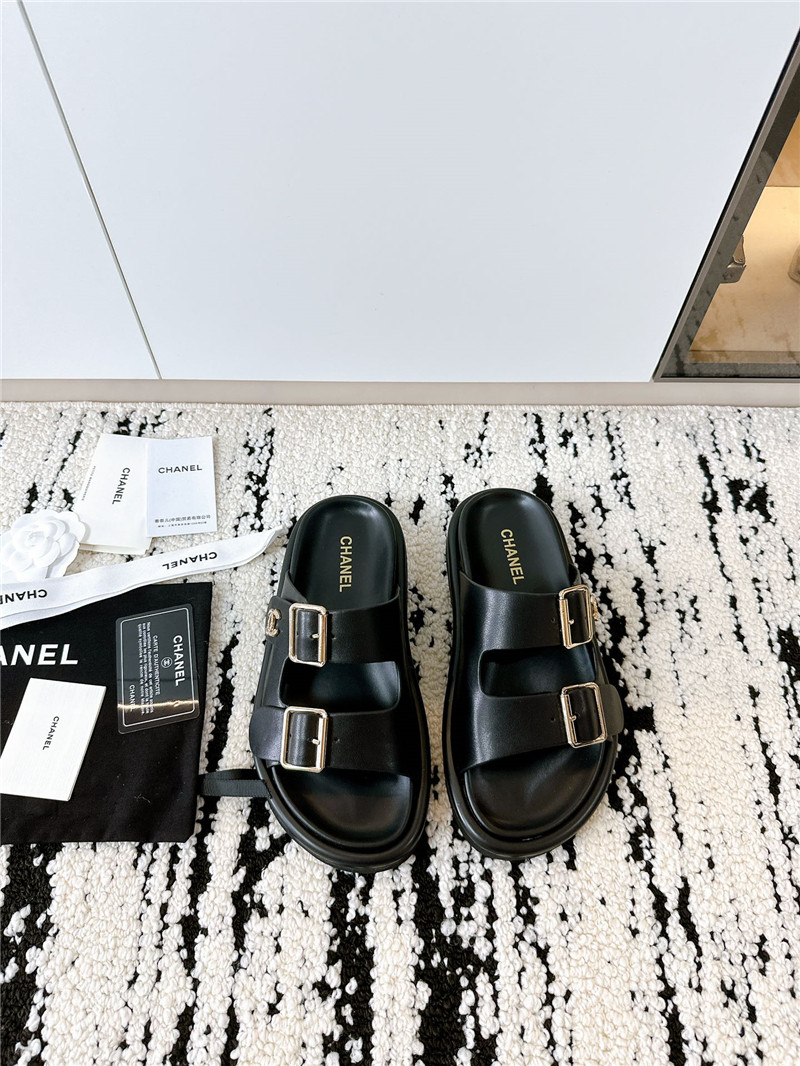 Ch**el buckle platform slippers sandals black