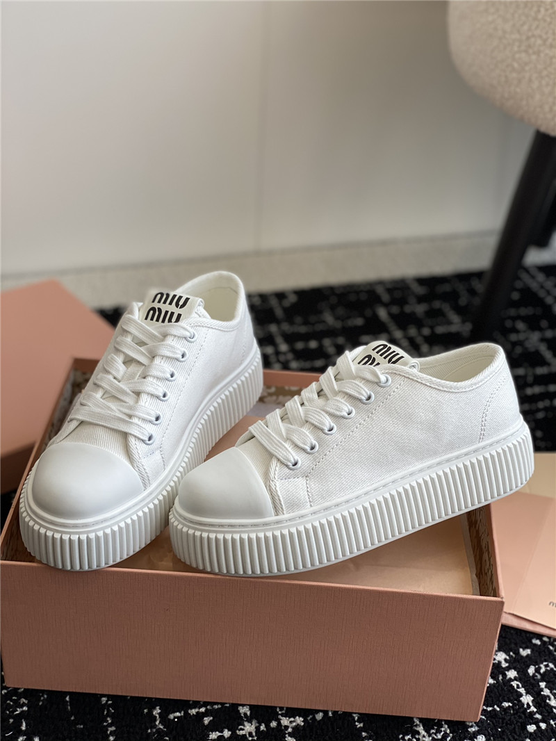 Miu Miu White Platform Canvas Sneakers