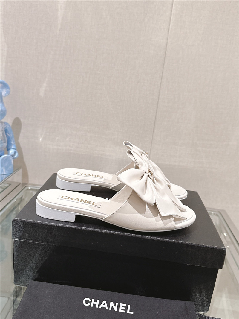 Ch**el flat silk bow leather sandals white