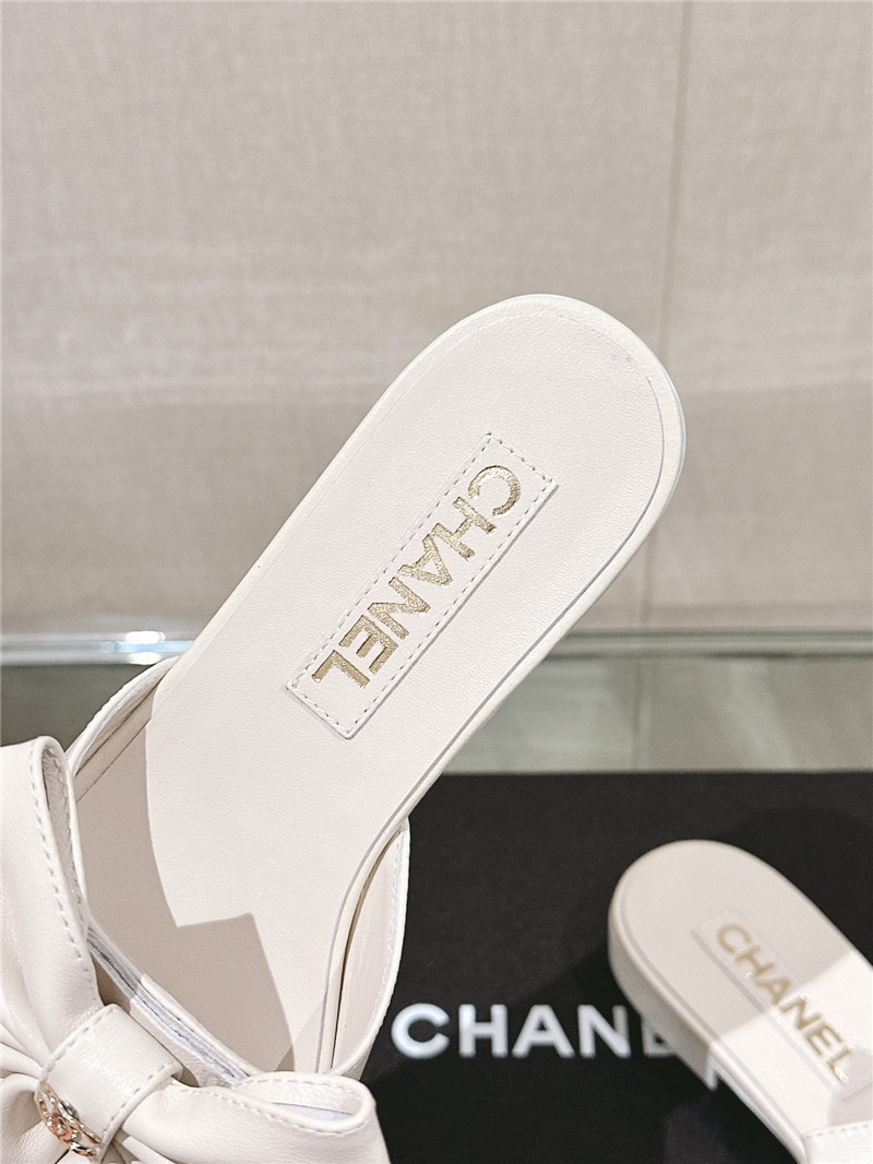 Ch**el flat silk bow leather sandals white