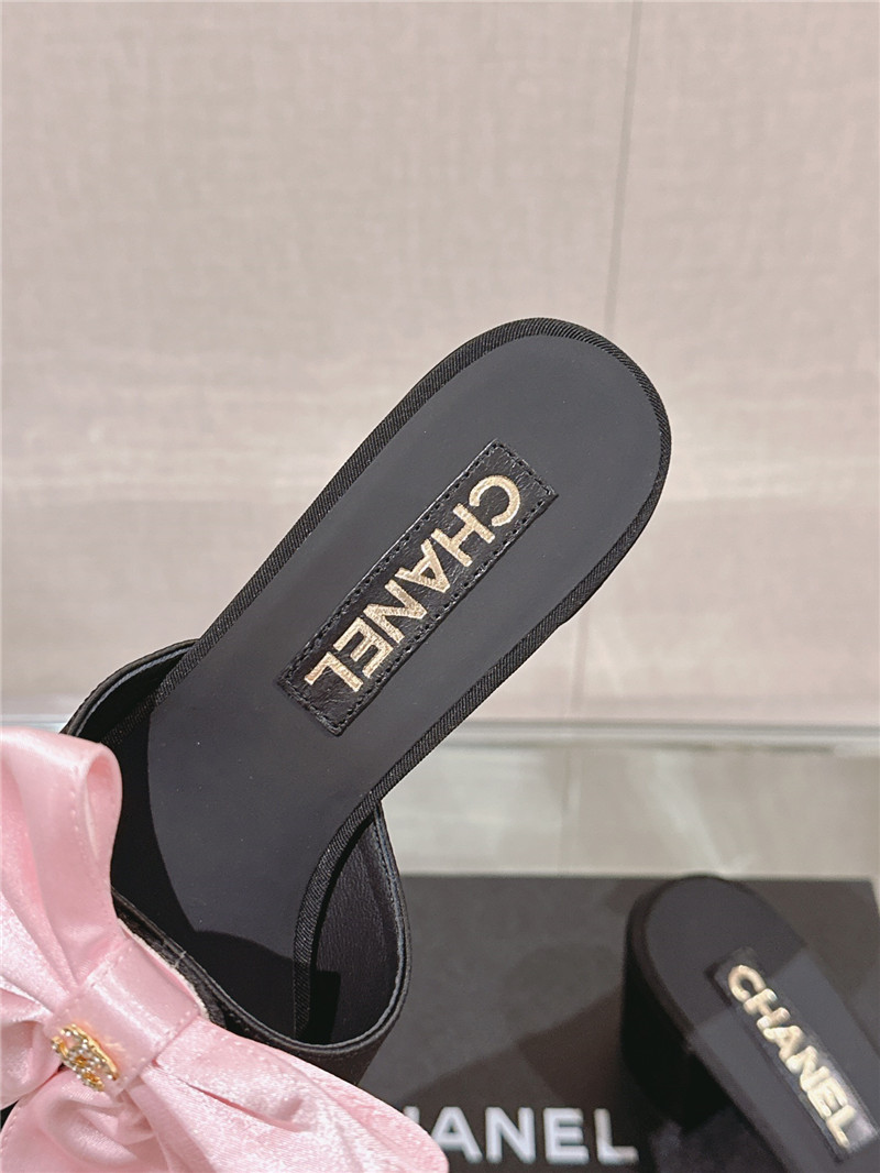 Ch**el chunky heel silk bow leather sandals in pink