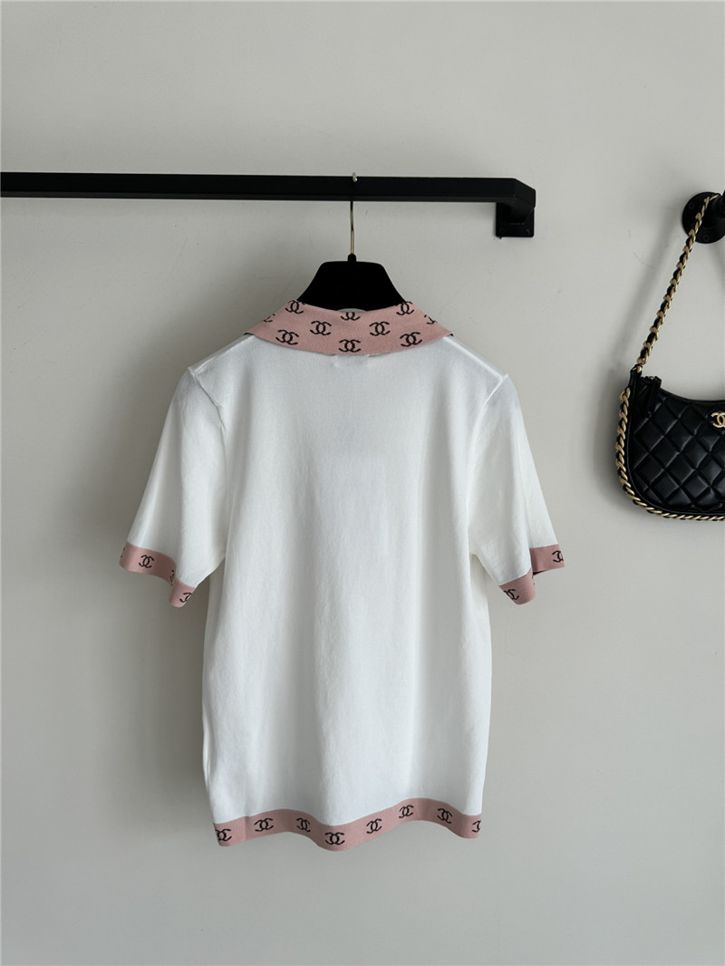 Ch**el contrast color lapel knitted short sleeves replica clothes