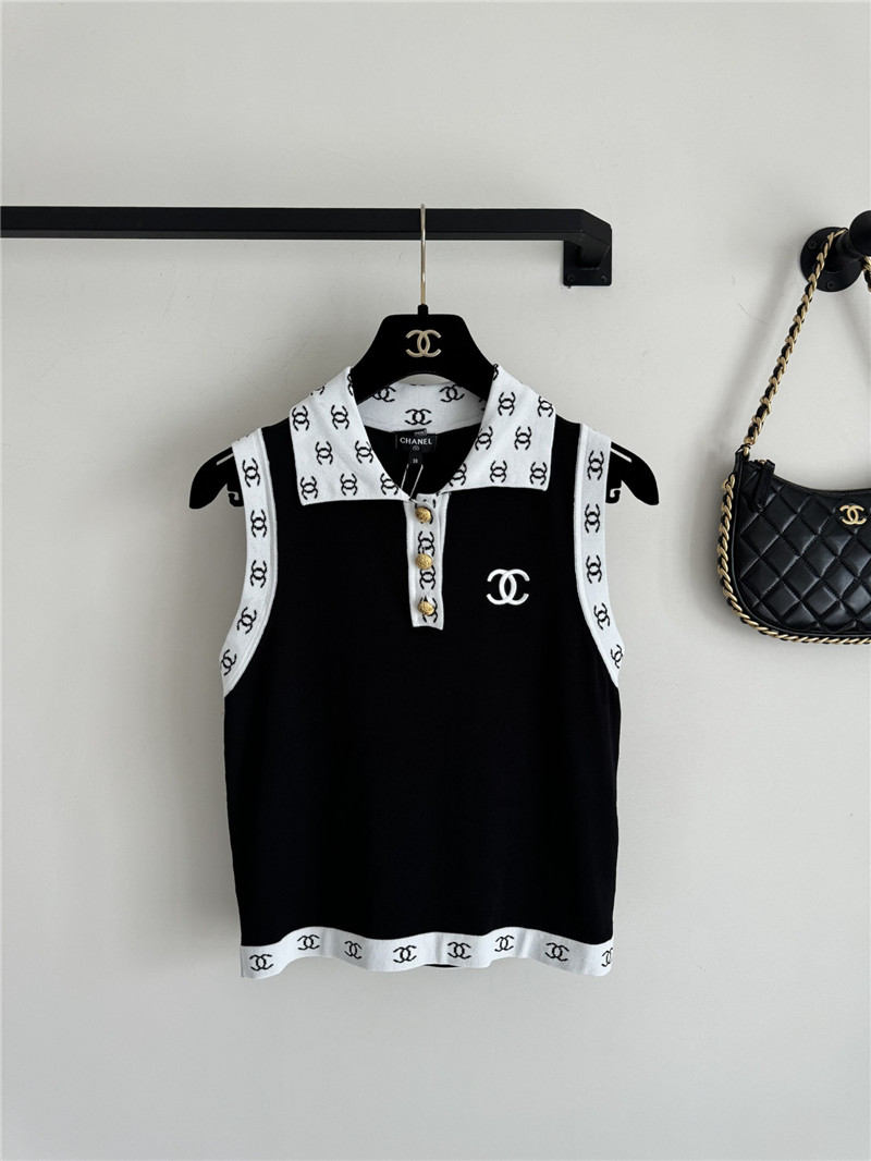 Ch**el contrast color lapel knitted vest replicas clothes