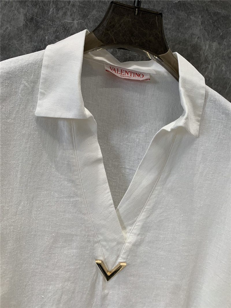 Va1e*ntin0 cotton and linen v-neck shirt cheap replica designer clothes