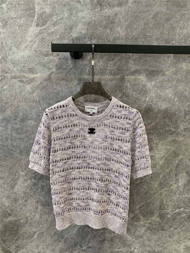 Ch**el all-match hollow short-sleeved knitted top replica clothes