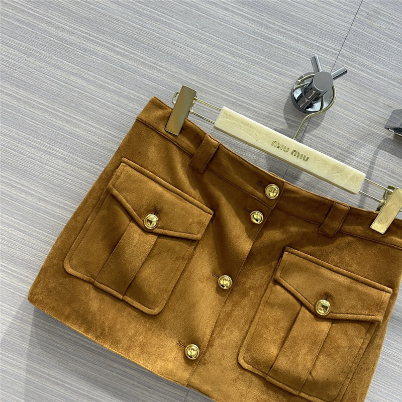 M1um1u retro golden brown suede mini skirt