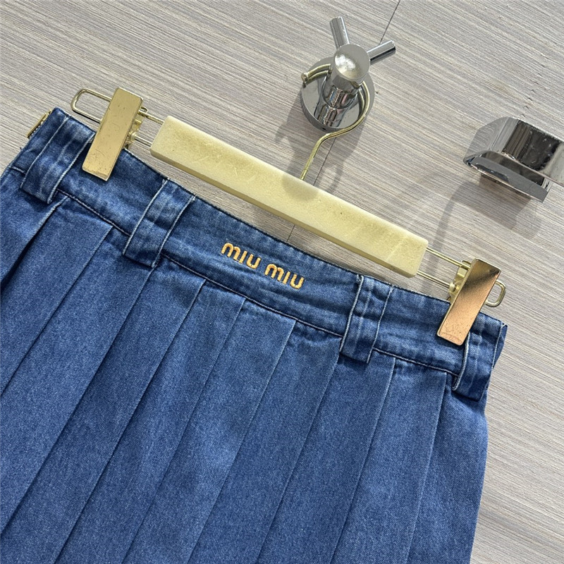 M1um1u denim low waist pleated short skirt replica d&g clothing
