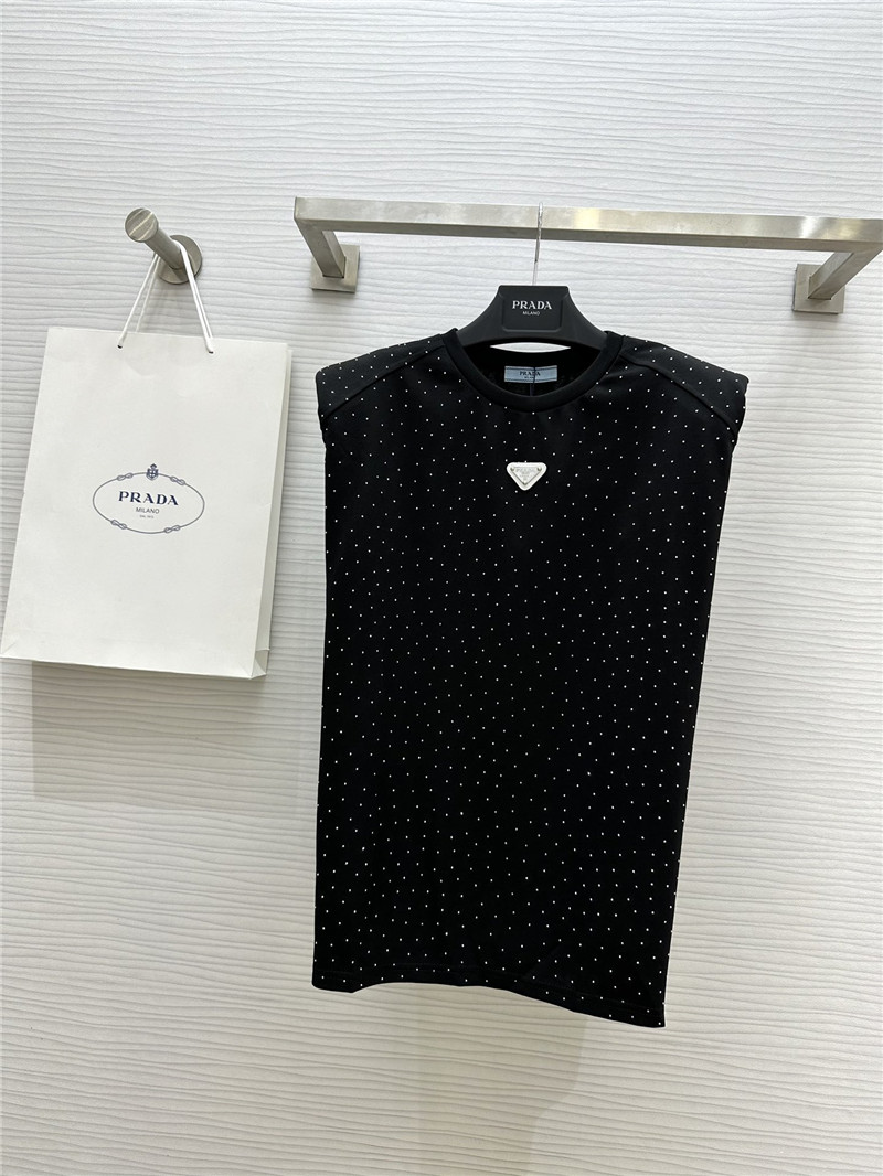 Pra*a starry rhinestone top replica clothes