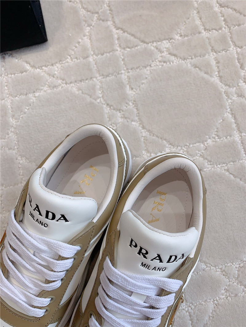Pra*a triangle-logo brown lace-up sneakers