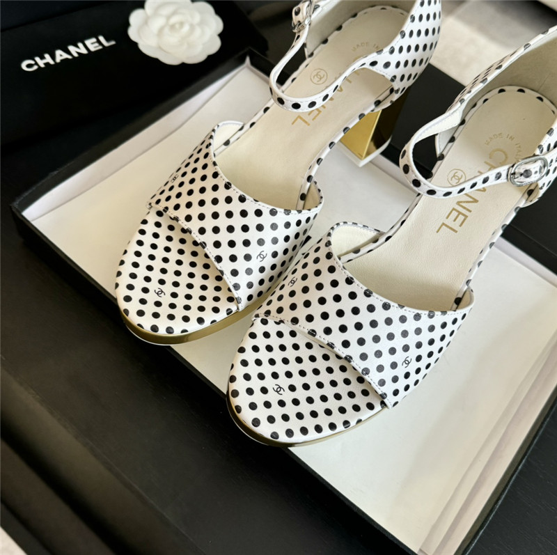 printed calfskin polka dot Ch**el platform sandals in white