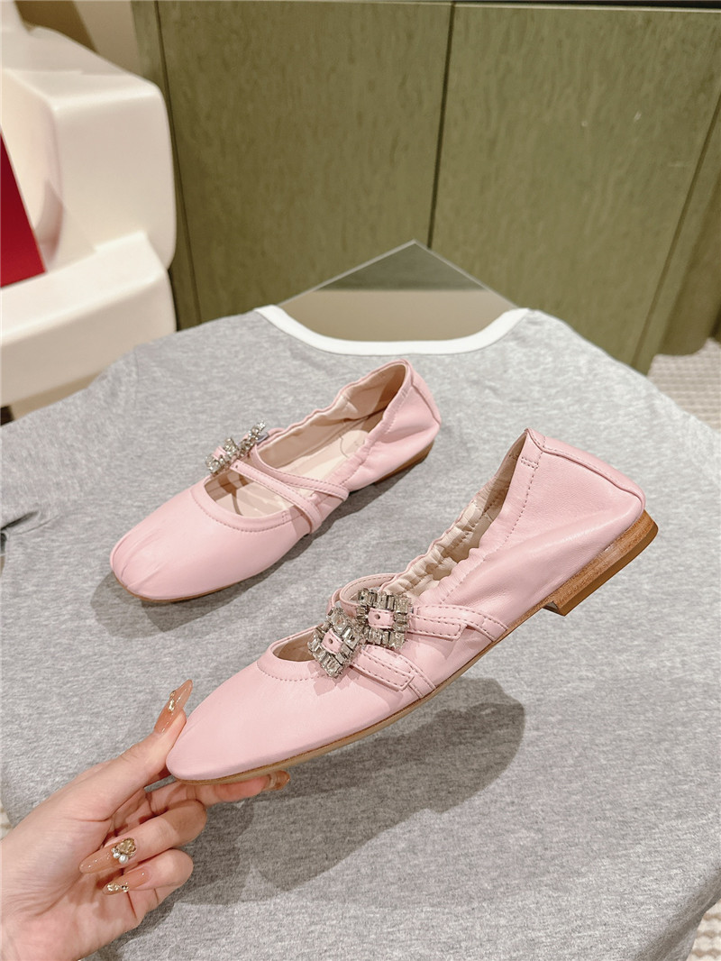 roger u1u1er mini strap leather ballerina flats in pink