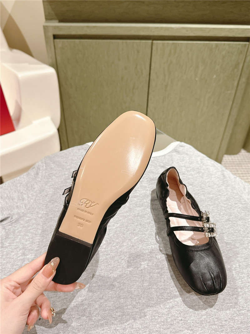 roger u1u1er mini strap leather ballerina flats in black
