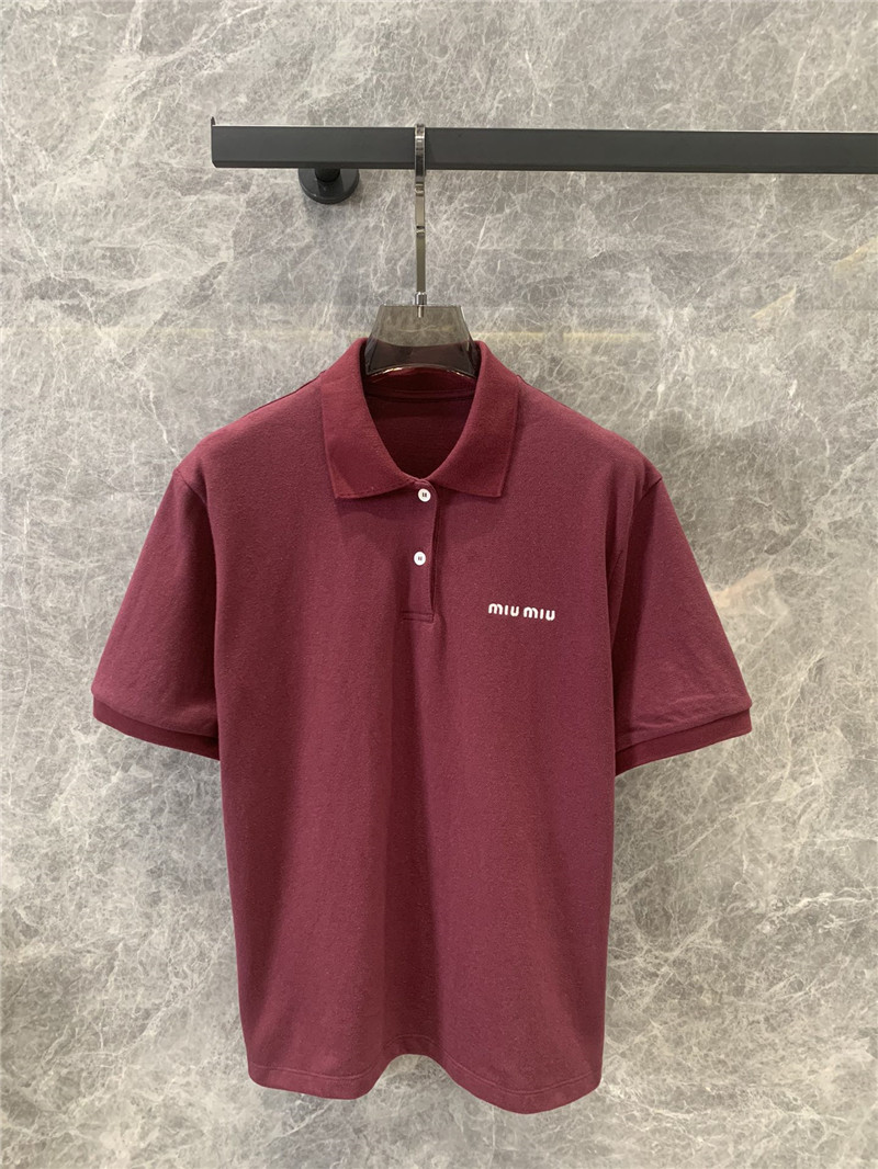 M1um1u wine red polo collar short-sleeved t-shirt replica clothes