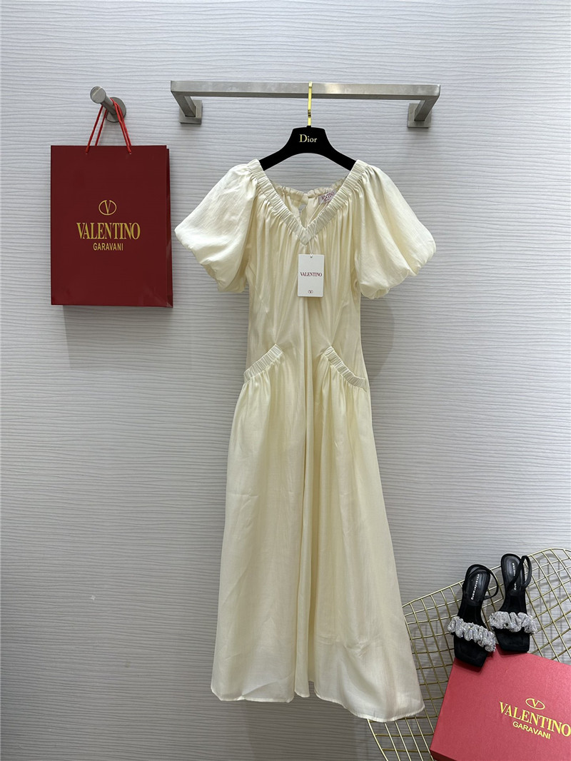 Va1e*ntin0 v neck puff sleeve dress replicas clothes