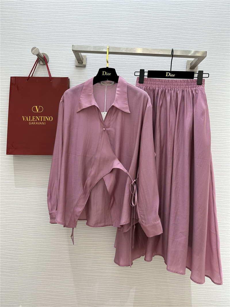 Va1e*ntin0 lapel irregular tie shirt + a-line skirt suit replica clothes