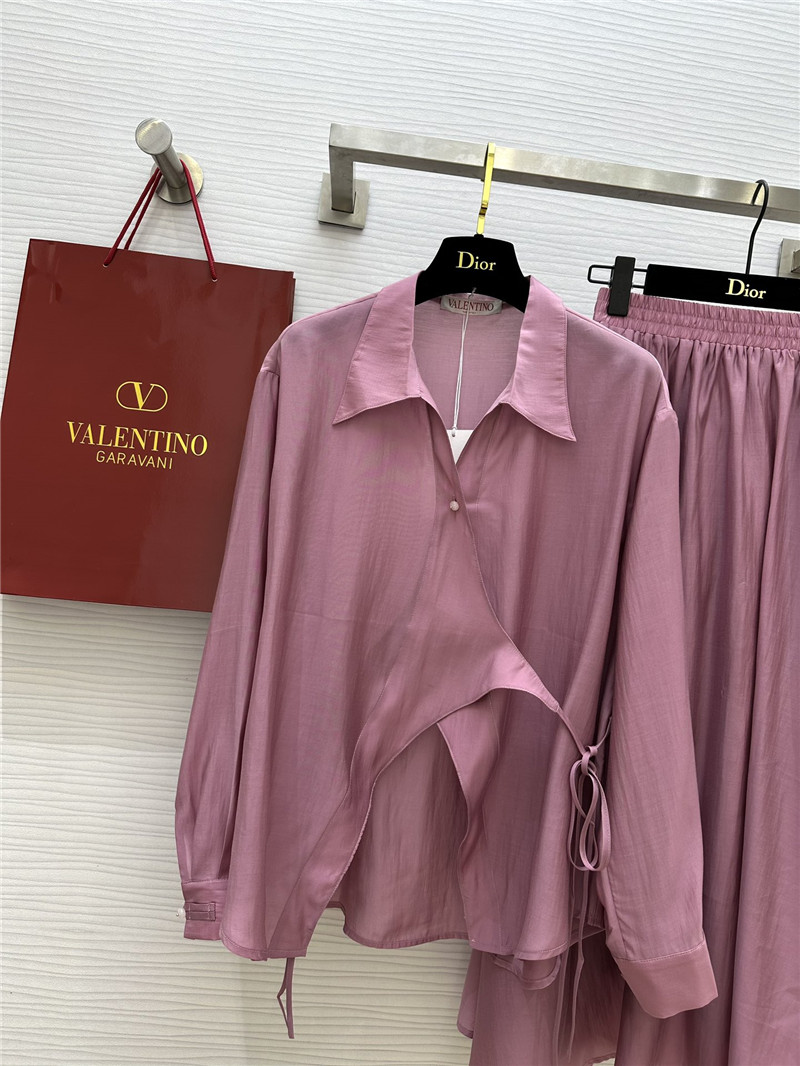 Va1e*ntin0 lapel irregular tie shirt + a-line skirt suit replica clothes