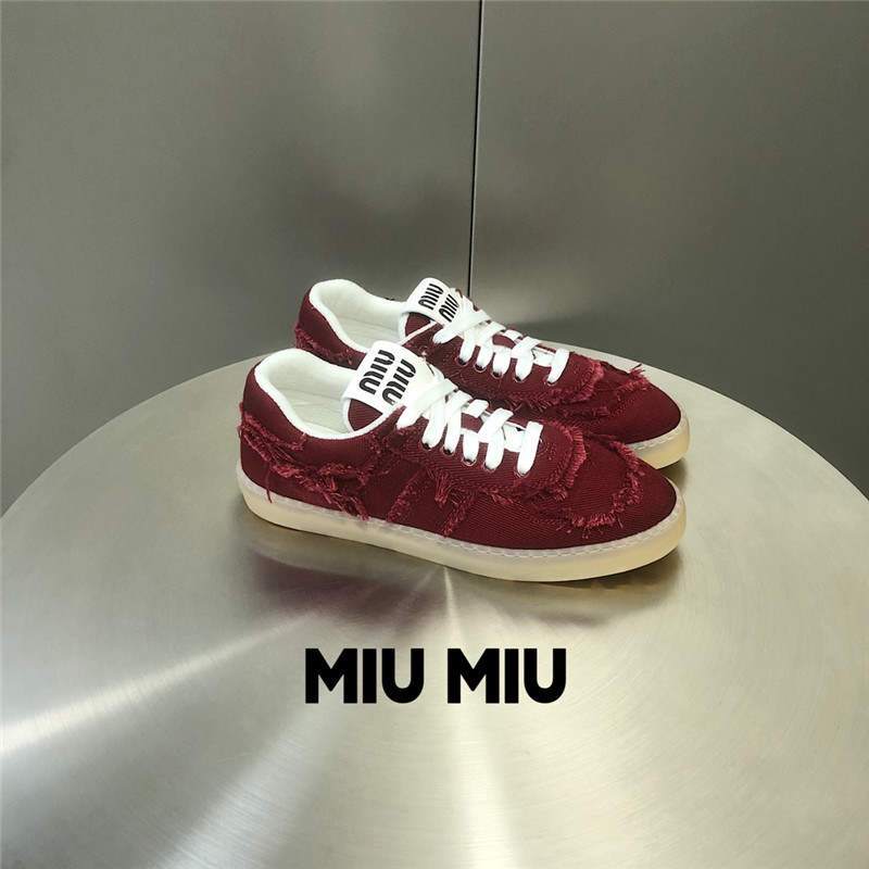 Miu Miu Red Lace-Up Canvas Sneakers