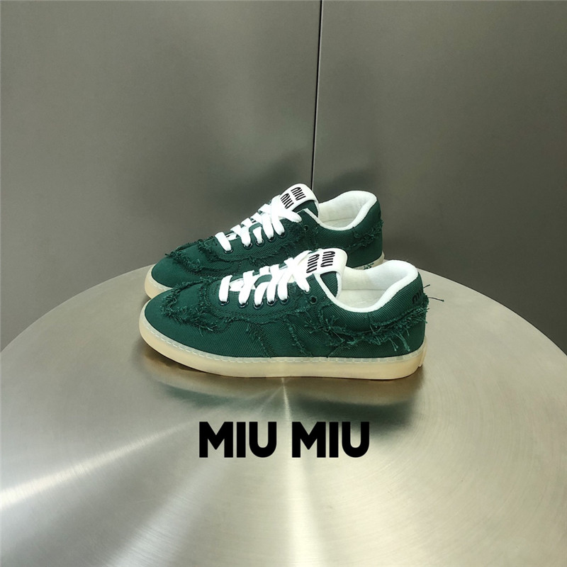 Miu Miu Green Lace-Up Canvas Sneakers