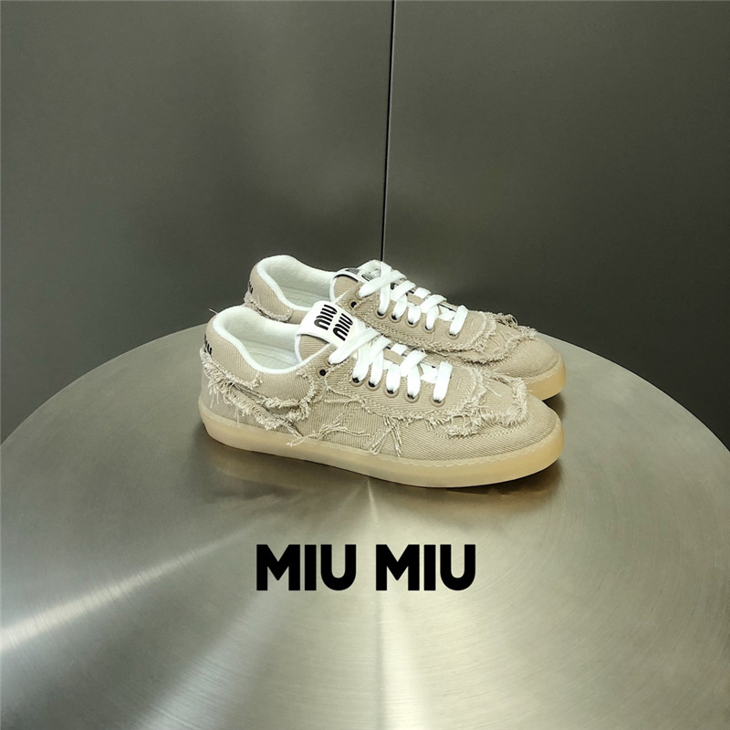 Miu Miu Beige Lace-Up Canvas Sneakers