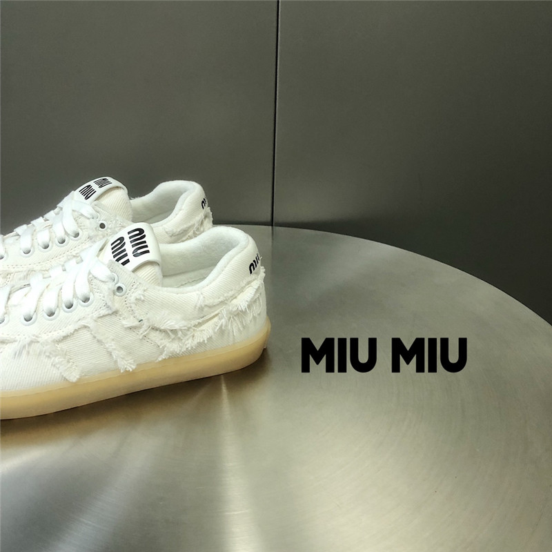 Miu Miu White Lace-Up Canvas Sneakers