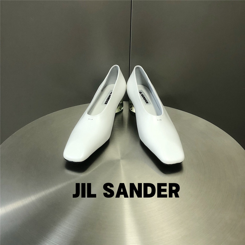 Jil Sander Perspex Block Heel Round-toe Pumps in White