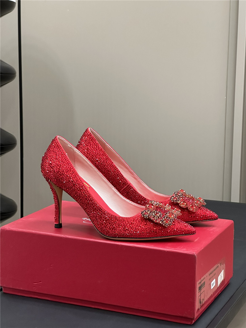 roger u1u1er red crystal buckle pumps