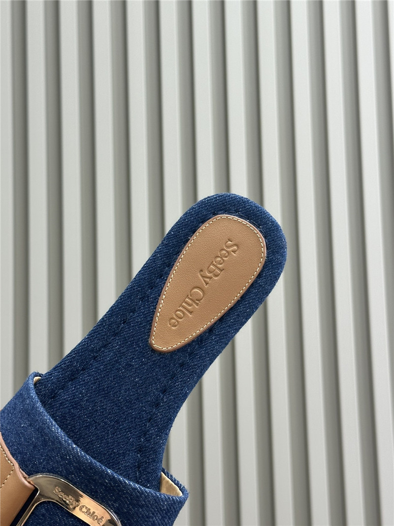 Chloé Blue Klaire Denim Slides