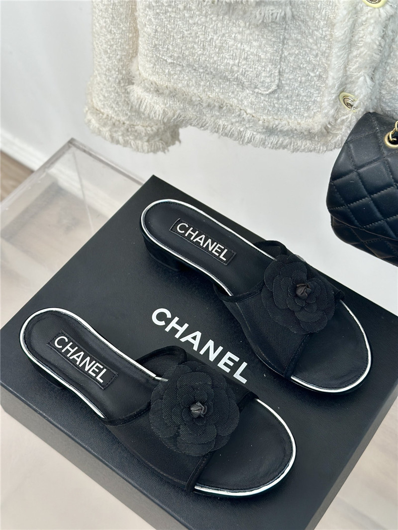 Ch**el black camellia mesh flats