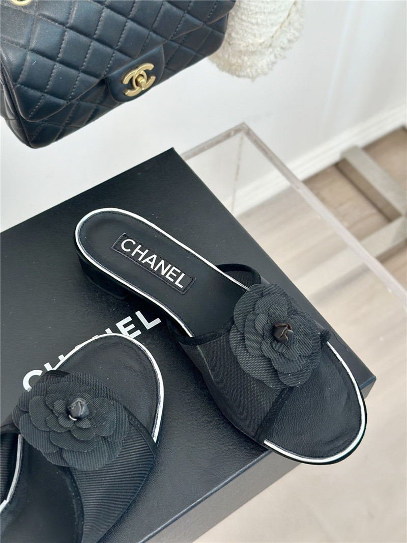 Ch**el black camellia mesh flats