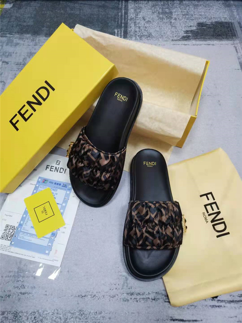 F**di wide strap flat slippers replica shoes