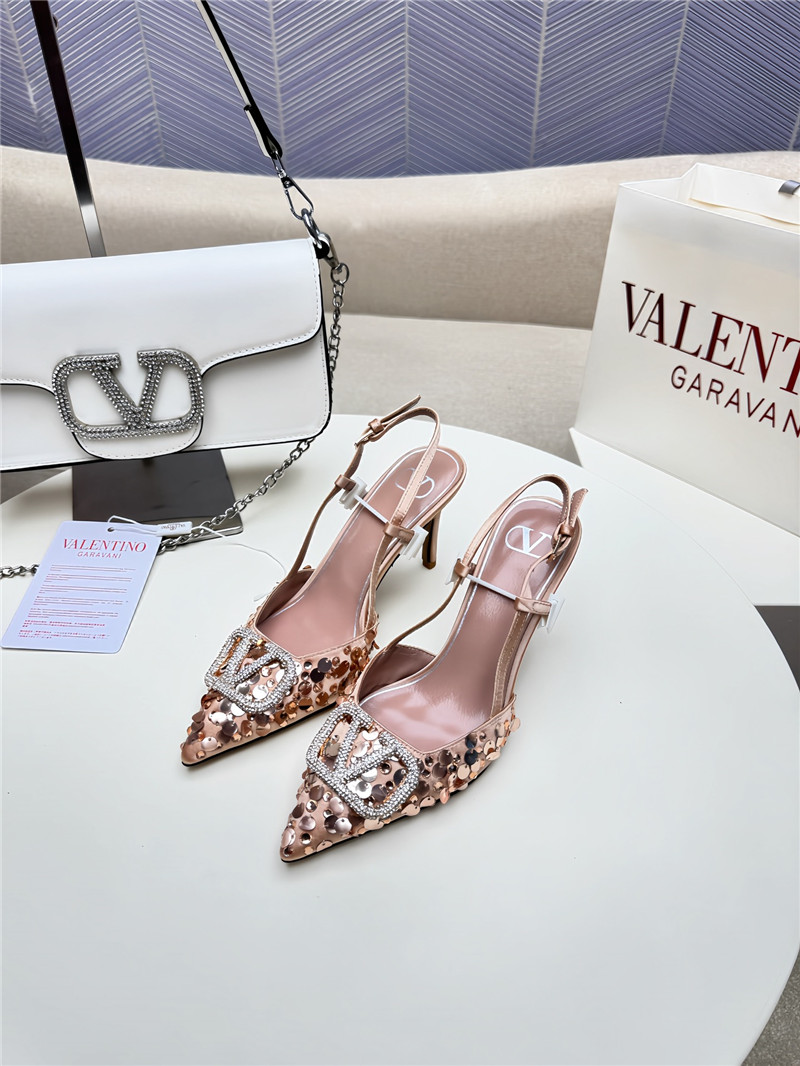 Va1e*ntin0 v logo buckle high heel sandals replica shoes