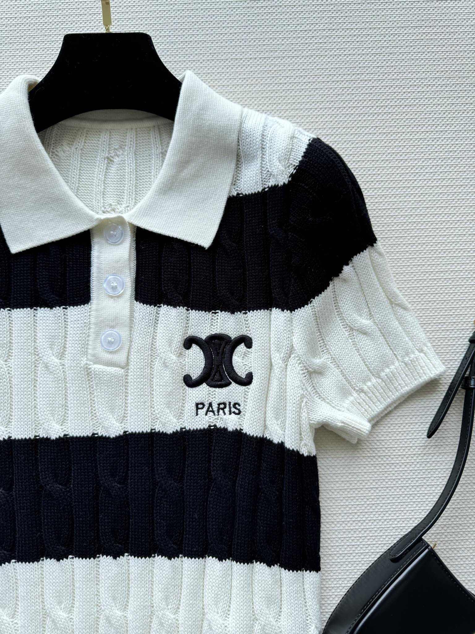 Ce1i*e striped cable-knit polo shirt