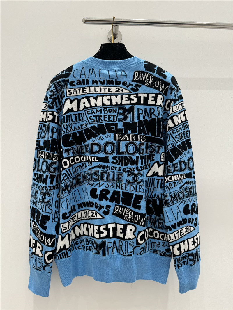 Ch**el letter jacquard crew neck sweater blue