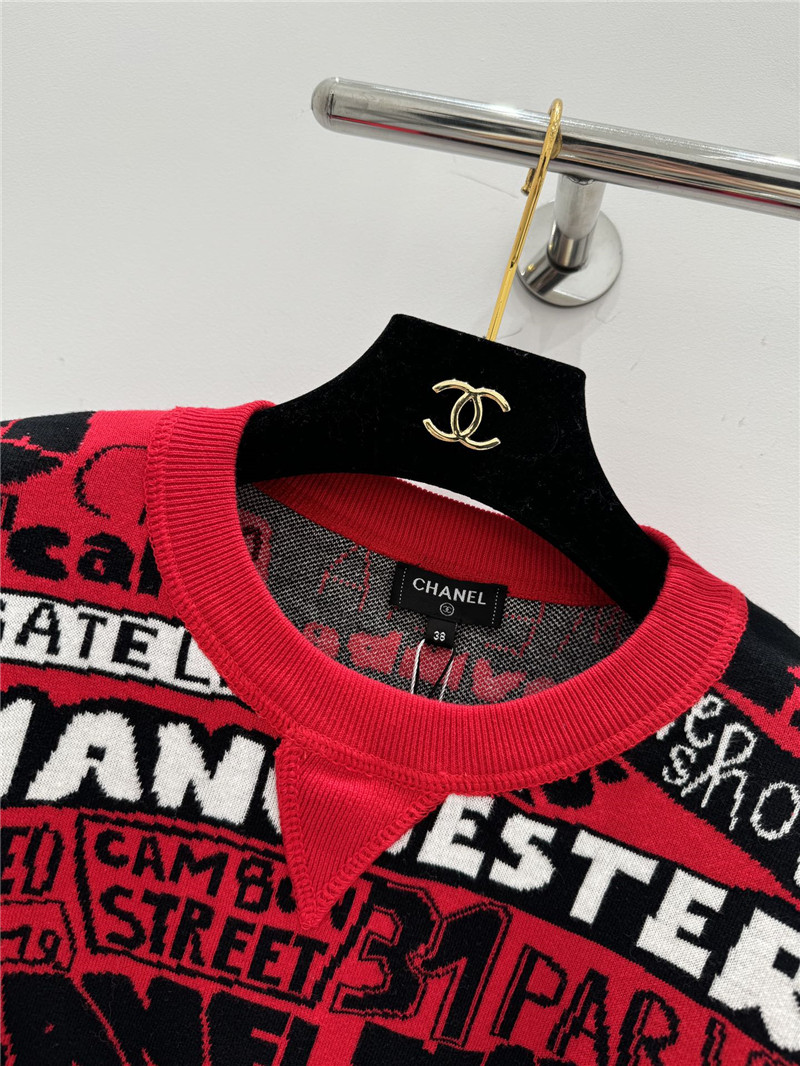 Ch**el letter jacquard crew neck sweater red