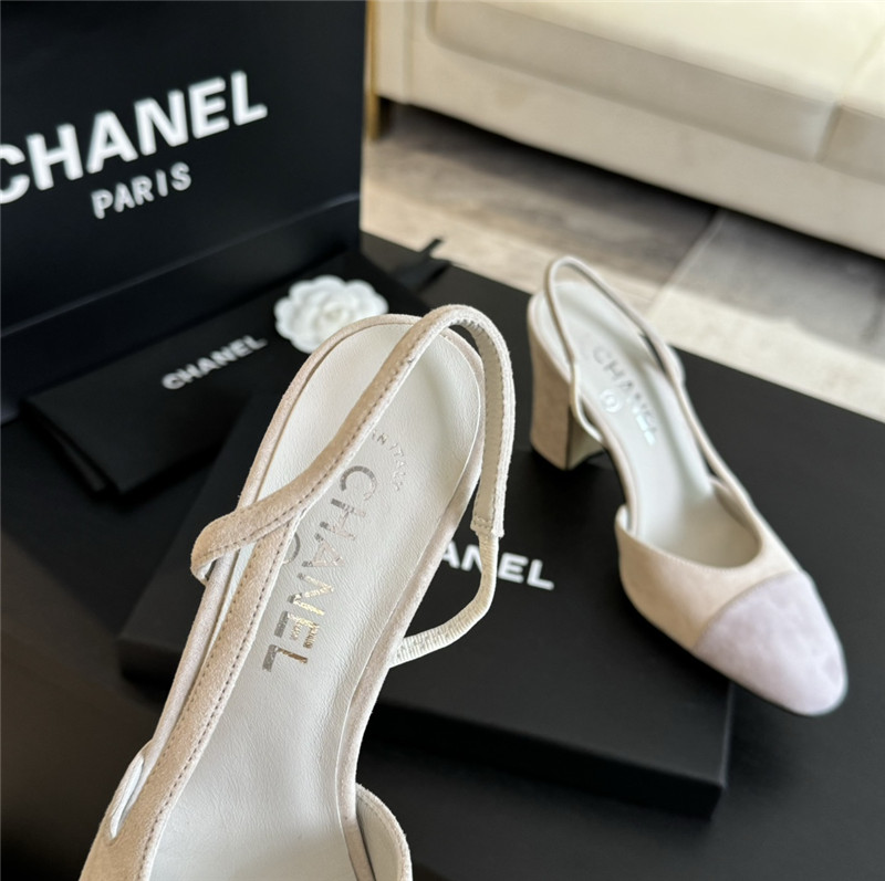 Ch**el slingback sandals in suede off white