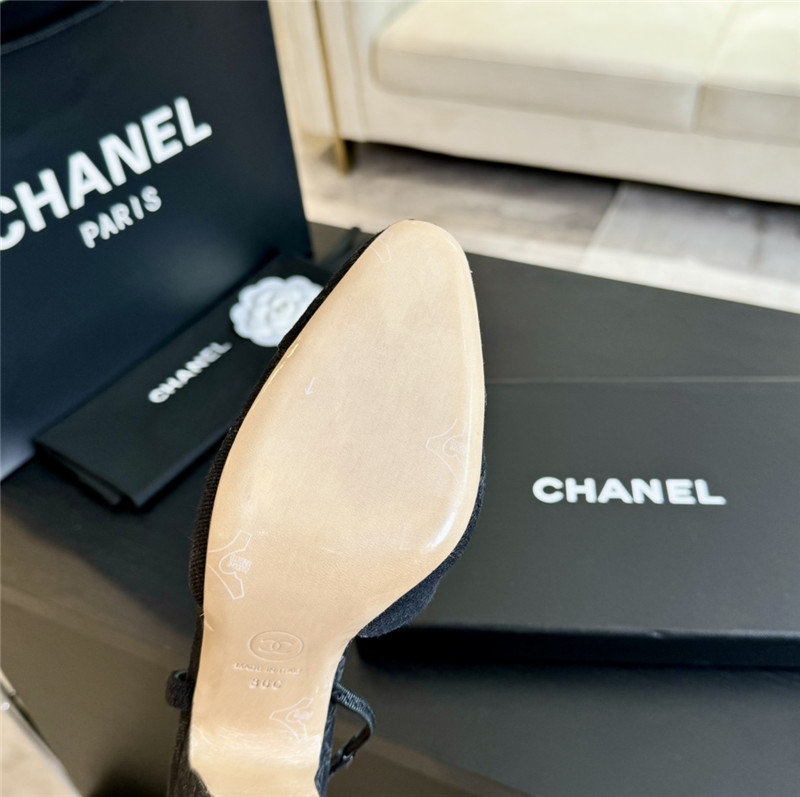 Ch**el slingback sandals in black printed denim