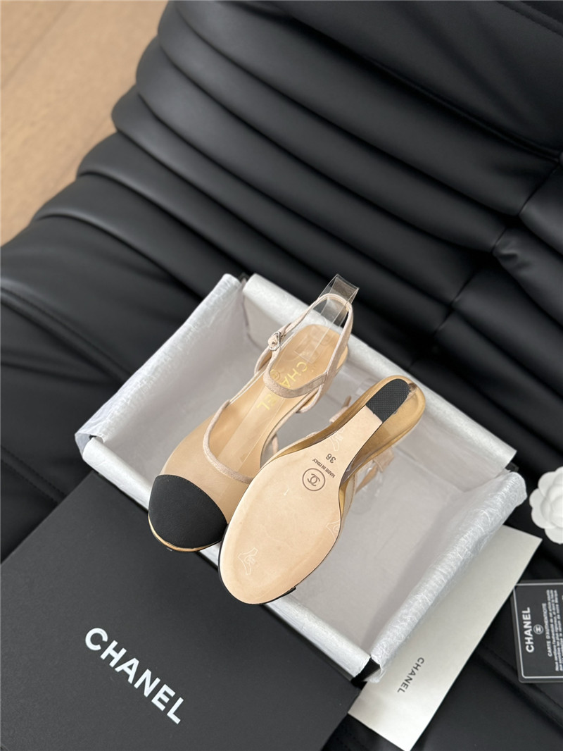 Ch**el beige mesh cap-toe ankle wedge sandal