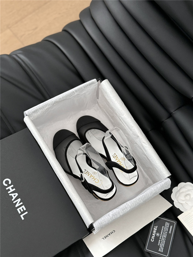 Ch**el black mesh cap-toe ankle wedge sandal
