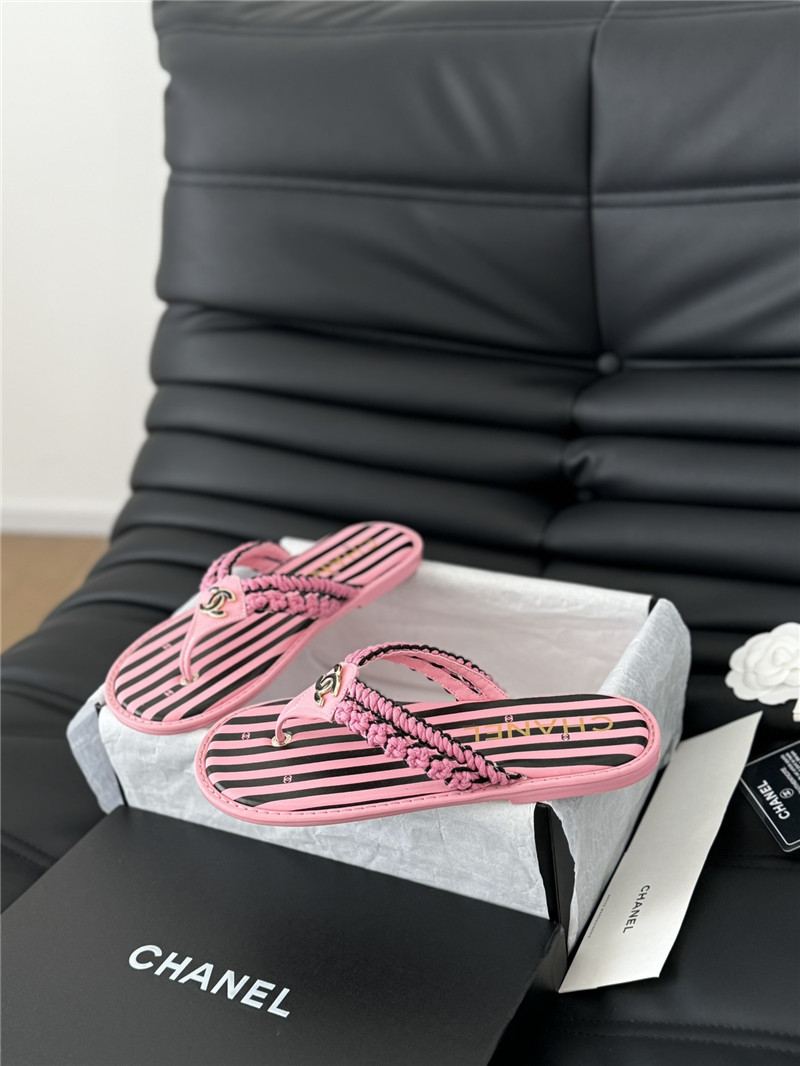 Ch**el crochet thong flip-flops pink and black stripe