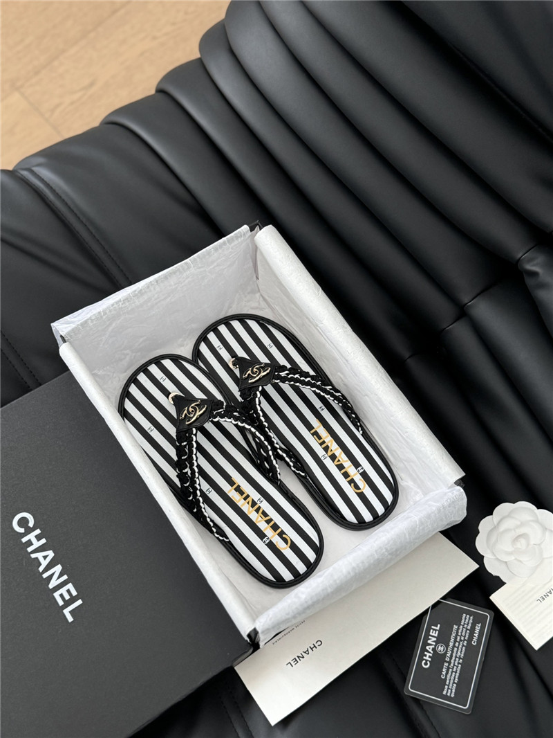 Ch**el crochet thong flip-flops black and white stripe