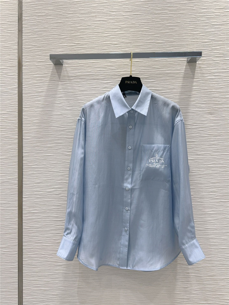 Pra*a silk cotton light micro-transparent shirt replica clothes