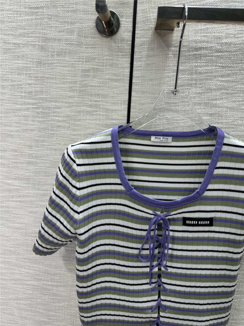 M1um1u contrast striped knitted short sleeves replica designer clothes