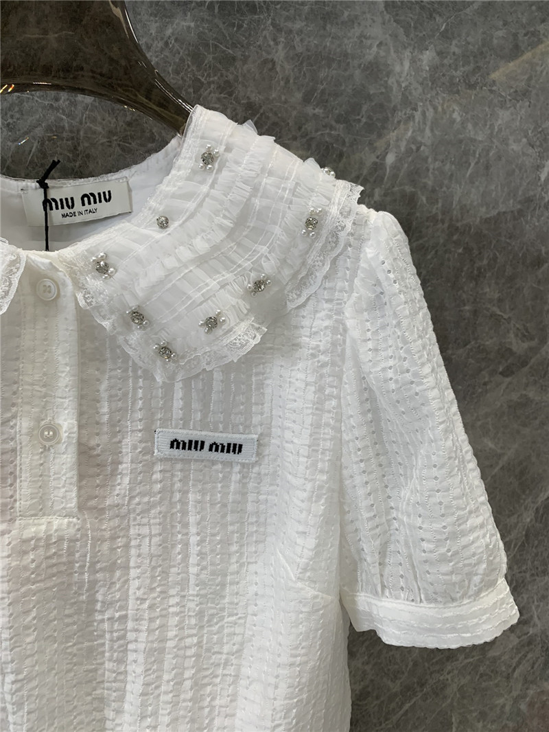 m1um1u D1am0nd collar short-sleeved top replicas clothes